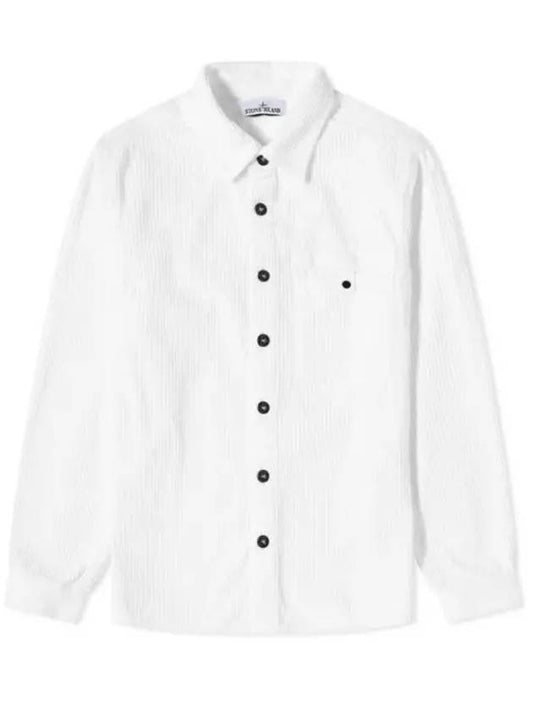 Logo Oversized Cotton Long Sleeve Shirt White - STONE ISLAND - BALAAN 2