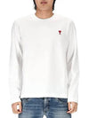 Chain Stitch Heart Logo Long Sleeve T-Shirt White - AMI - BALAAN 2