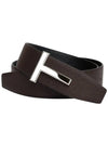 Men's T Logo Reversible Leather Belt Brown - TOM FORD - BALAAN 3