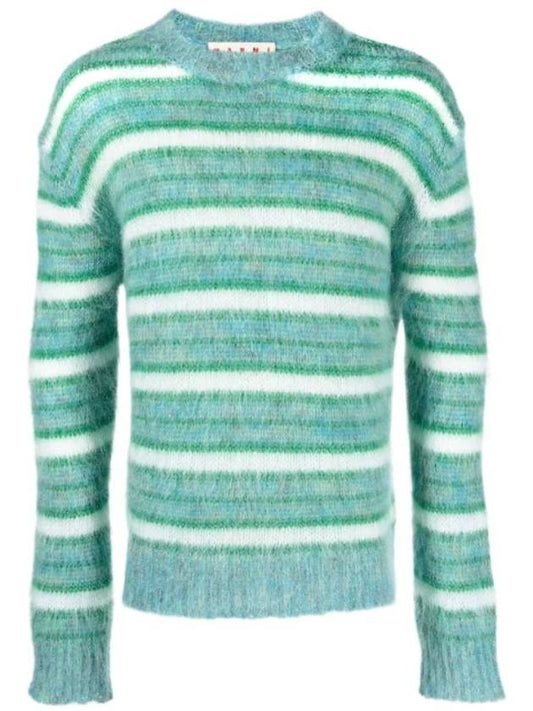 Striped Round Neck Knit Top Green - MARNI - BALAAN 1