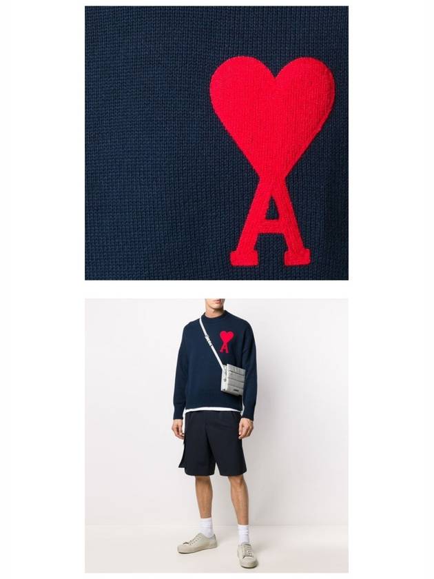 Men's Big Heart Embroidered Logo Knit Top Navy - AMI - BALAAN 6