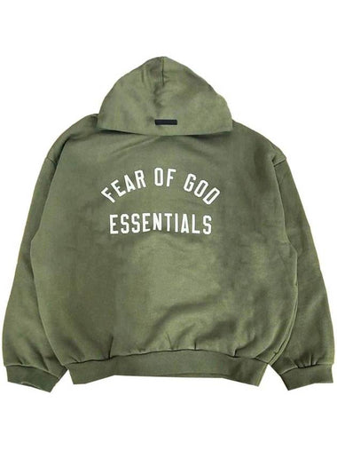 Essentials Logo Print Fleece Hoodie Military - FEAR OF GOD - BALAAN 1