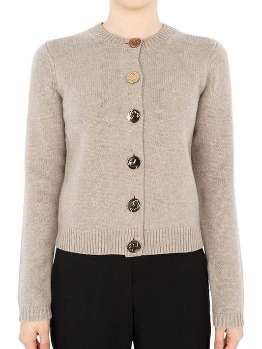 Logo Button Wool Cardigan Beige - TORY BURCH - BALAAN 2