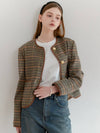 ROUND NECK CHECK JACKET_BROWN - ANOETIC - BALAAN 1