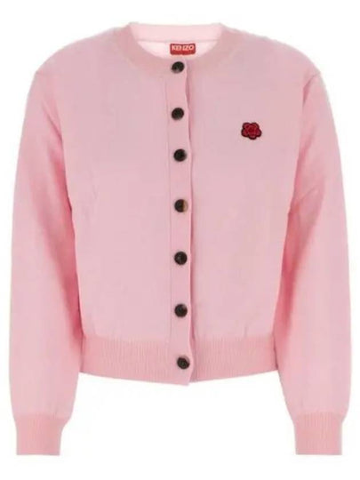 Boke Flower Embroidery Crew Neck Wool Cardigan Pink - KENZO - BALAAN 2