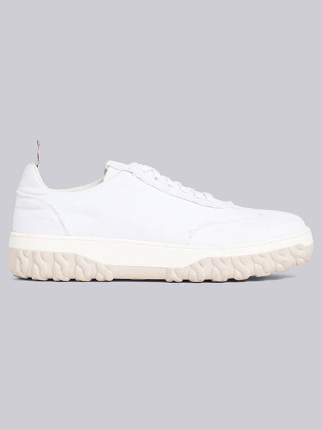 Frayed Canvas Cable Knit Sole Field Shoes White - THOM BROWNE - BALAAN 3