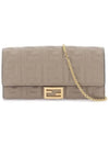 Baguette Continental Chain Leather Long Wallet Grey - FENDI - BALAAN 3