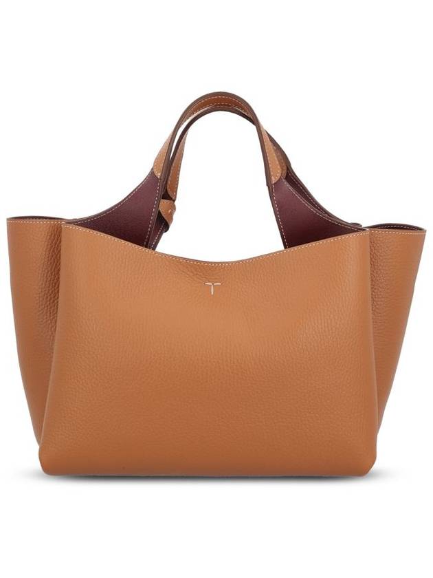 T Timeless Leather Small Tote Bag Brown - TOD'S - BALAAN 3