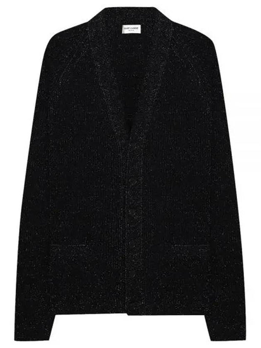 Lurex Ribbed Wool Cashmere Cardigan Black - SAINT LAURENT - BALAAN 2