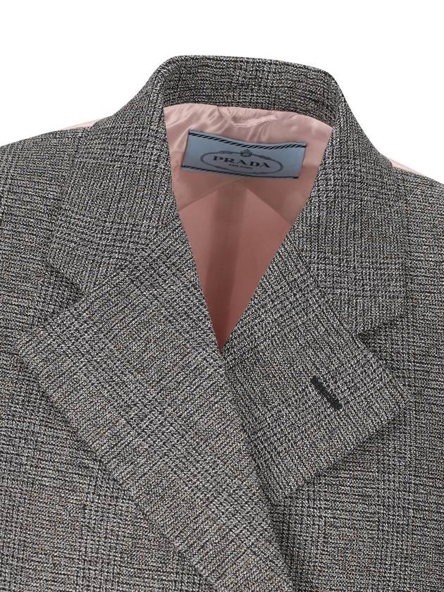 Prince Of Wales Checked Double Coat Pink Slate Grey - PRADA - BALAAN 4