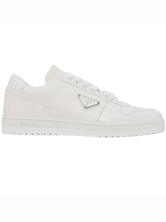 Downtown Triagle Logo Leather Low Top Sneakers White - PRADA - BALAAN 2