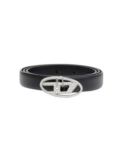 B 1DR Strass 20 Crystal Buckle Slim Leather Belt Black - DIESEL - BALAAN 2