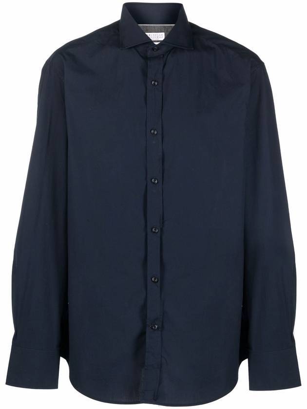 Men's Cotton Long Sleeve Shirt Navy - BRUNELLO CUCINELLI - BALAAN 1