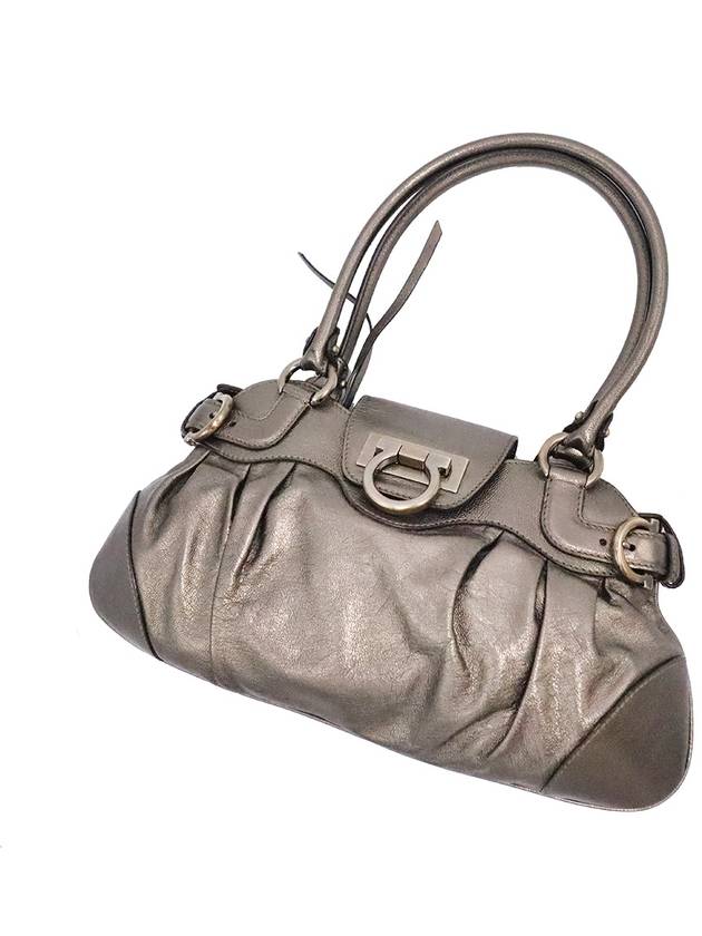 Ferragamo 21 6317 gray metallic silver Gancini embellished shoulder bag - FENDI - BALAAN 7