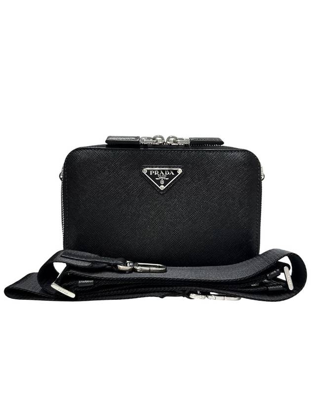 2VH070 Black Saffiano Travel Silver Triangular Logo Crossbody Bag - PRADA - BALAAN 1