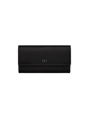 Grained Calfskin CD Icon Signature Long Wallet Black - DIOR - BALAAN 1