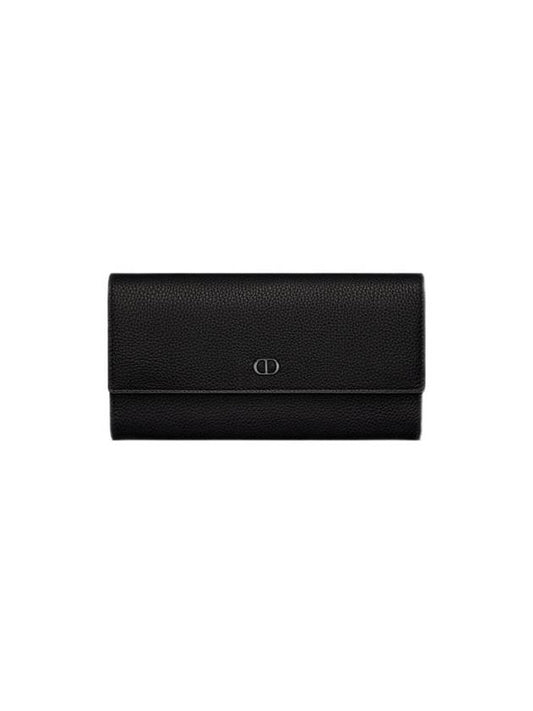 Grained Calfskin CD Icon Signature Long Wallet Black - DIOR - BALAAN 1