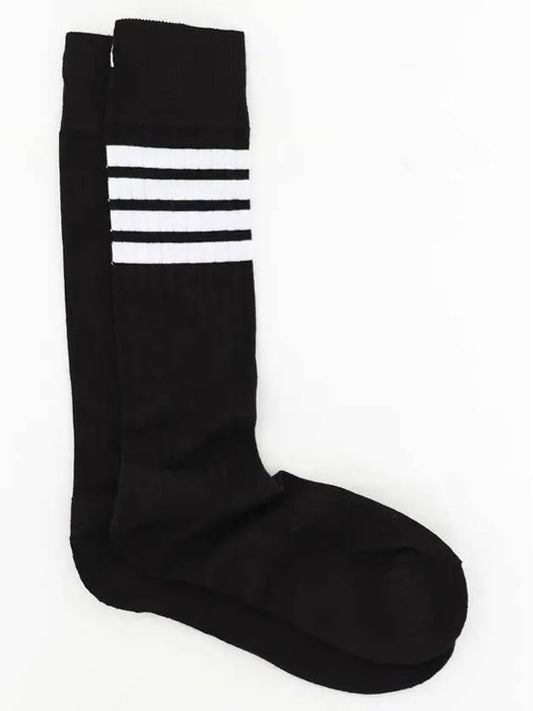 4-Bar Athletic Mid Calf Cotton Socks Black - THOM BROWNE - BALAAN 2