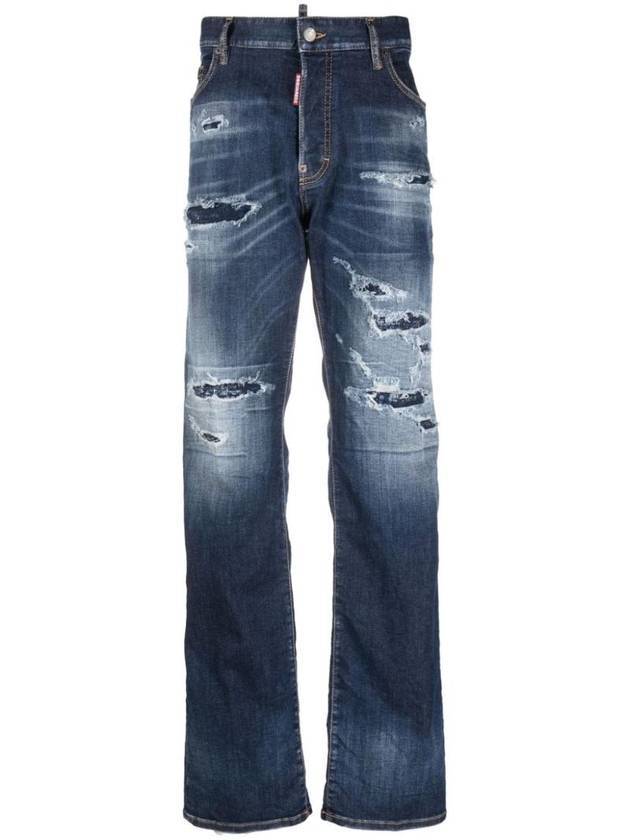 Distressed Faded Straight Jeans Blue - DSQUARED2 - BALAAN 1