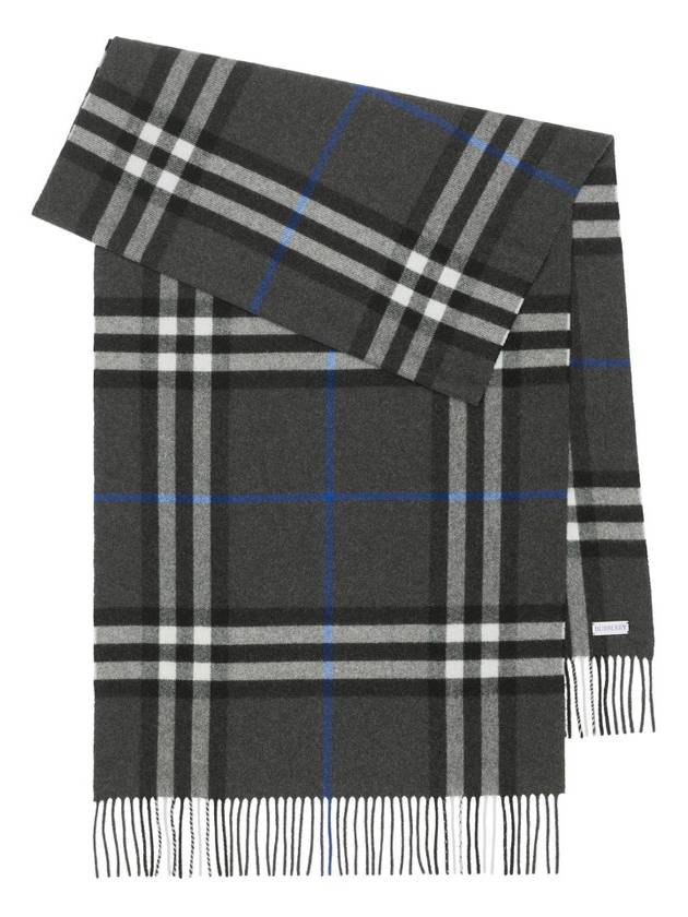 Check Wide Cashmere Scarf Dark Charcoal - BURBERRY - BALAAN 3