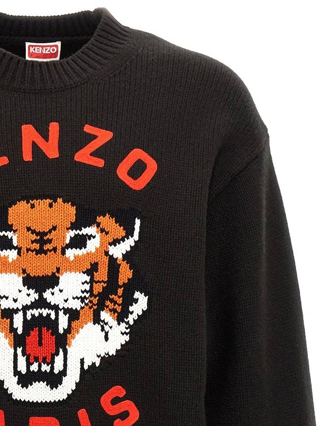 Lucky Tiger Genderless Wool Knit Top Black - KENZO - BALAAN 4