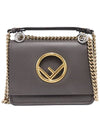 Women s Fendi 8BT286 Dark Gray Calfskin KAN I Khan Ai F Gold Chain Small Shoulder Bag gt Gangbuk used luxury goods - FENDI - BALAAN 2