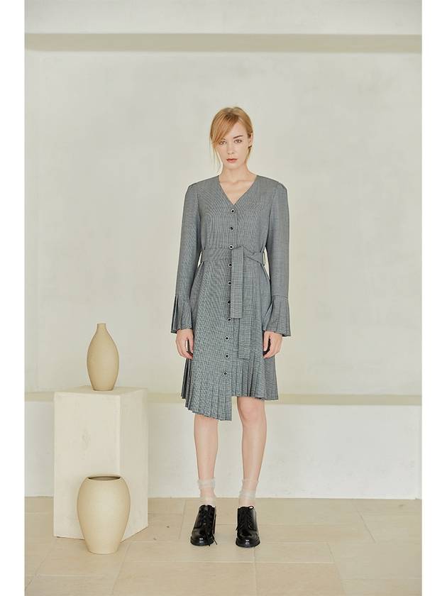 Gingham Pleated Blazer Wool Midi Dress Grey - AILE DE - BALAAN 2