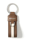 Logo Print Striped Leather Key Holder Brown - BALLY - BALAAN 2