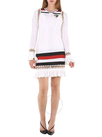 Burberry White Ring-pierced Striped Stretch Jersey Mini Dress, Size Small - BURBERRY - BALAAN 1