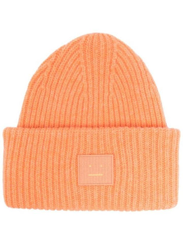 Face Patch Ribbed Wool Beanie Orange - ACNE STUDIOS - BALAAN 1