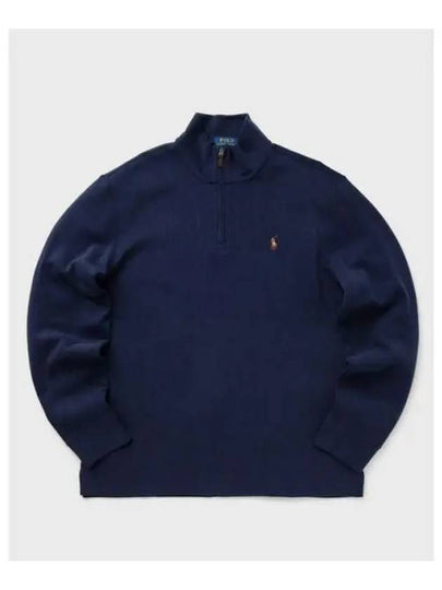 Embroidered Pony Logo Half Zip-Up Knit Top Navy - POLO RALPH LAUREN - BALAAN 2