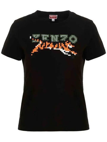 Women's Tiger Logo Pixel T-Shirt Black - KENZO - 1
