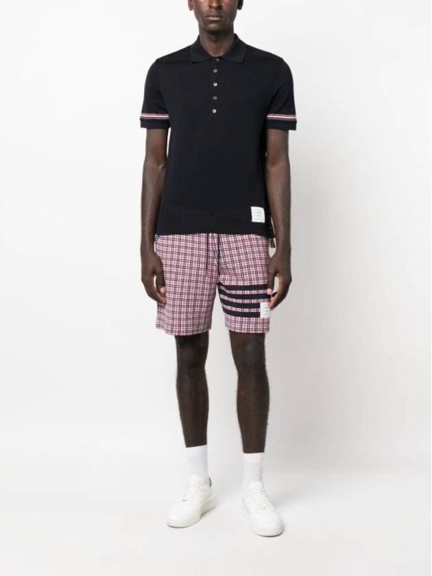 Lightweight Cotton Short Sleeve Polo Shirt Navy - THOM BROWNE - BALAAN 3