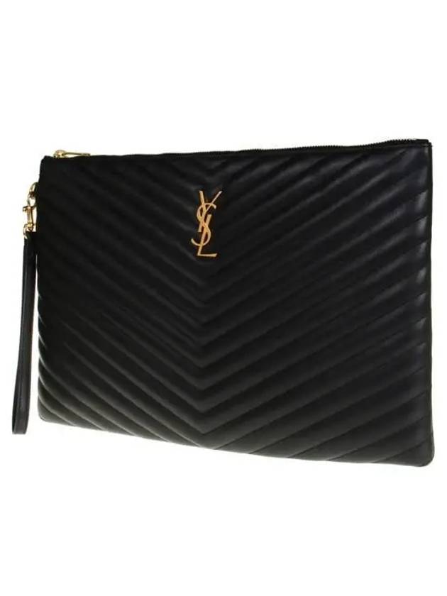 Gold Monogram Document Holder In Matelasse Leather Black - SAINT LAURENT - BALAAN 3