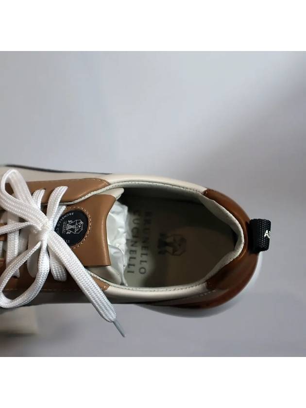 Logo Patch Leather Low Top Sneakers Beige White - BRUNELLO CUCINELLI - BALAAN 5