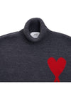 Big Heart Logo Wool Knit Turtleneck Grey - AMI - BALAAN 4