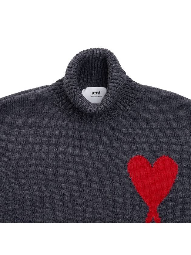 Big Heart Logo Wool Knit Turtleneck Grey - AMI - BALAAN 4