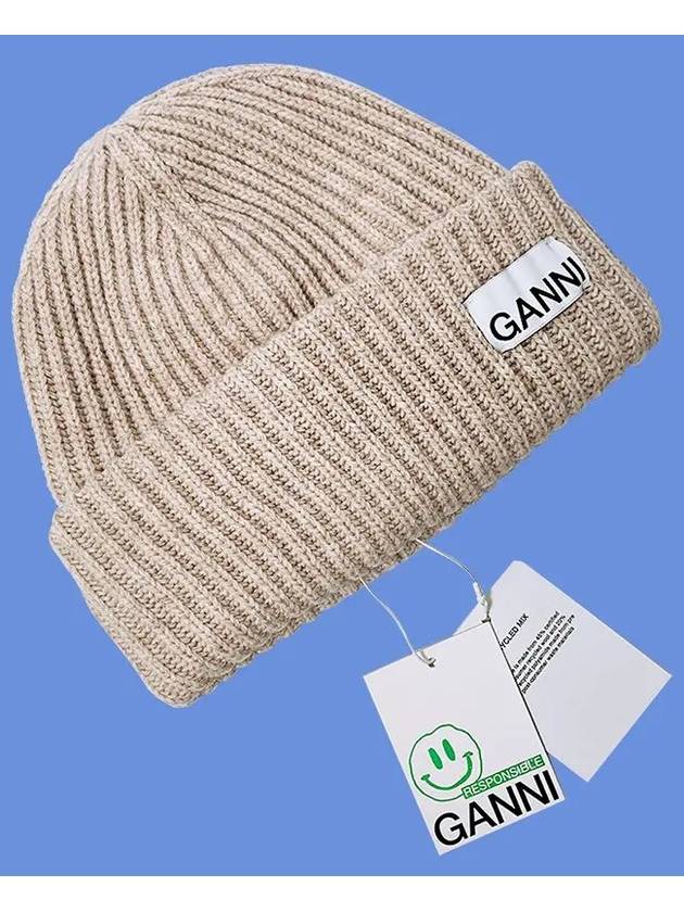 Logo Patch Knit Beanie Sand - GANNI - BALAAN 6