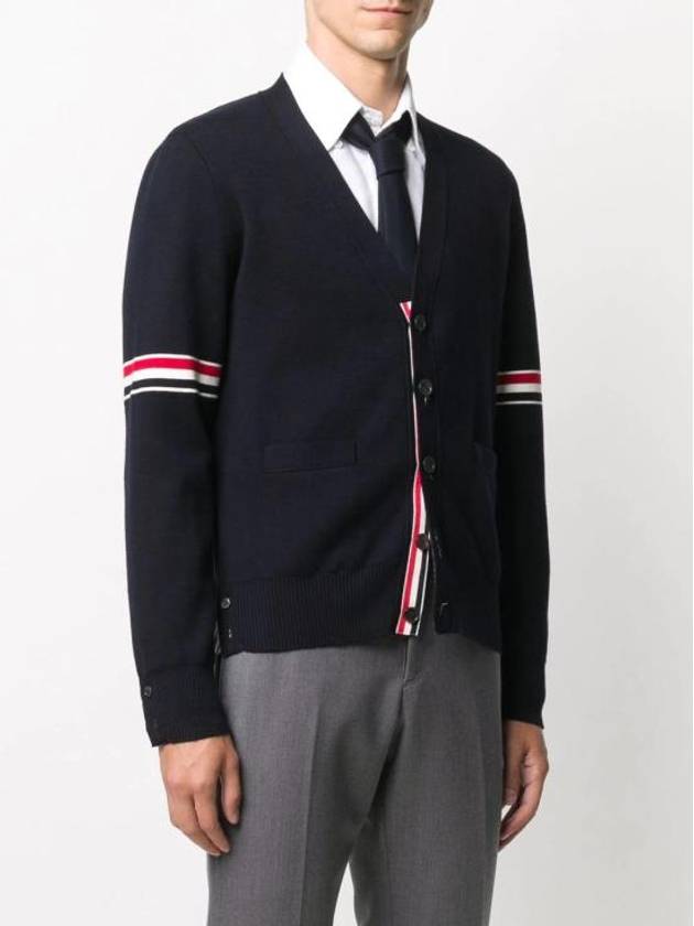 Milano Stitch Sprite Armband Cotton V-neck Cardigan Navy - THOM BROWNE - BALAAN 4