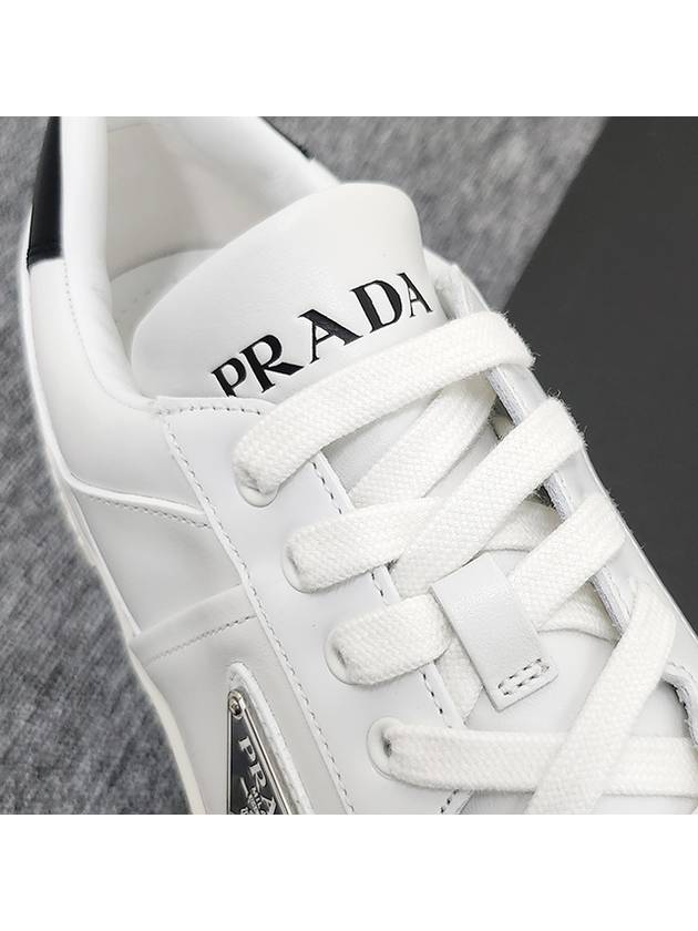 Downtown Triagle Logo Leather Low Top Sneakers White - PRADA - BALAAN 10