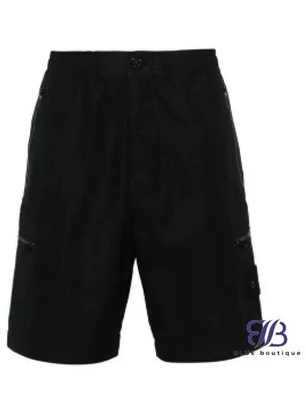 Cargo Bermuda Comfort Fit Cotton Shorts Black - STONE ISLAND - BALAAN 2