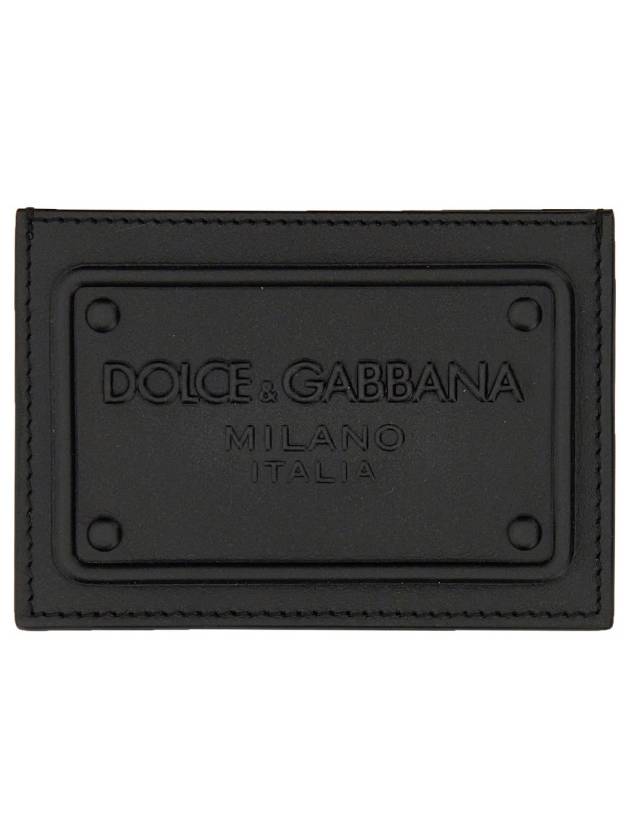 Raised Logo Calfskin Card Wallet Black - DOLCE&GABBANA - BALAAN 3