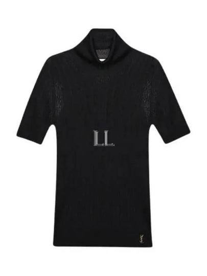 Rib Silk Monogram Short Sleeve Turtleneck Black - SAINT LAURENT - BALAAN 2