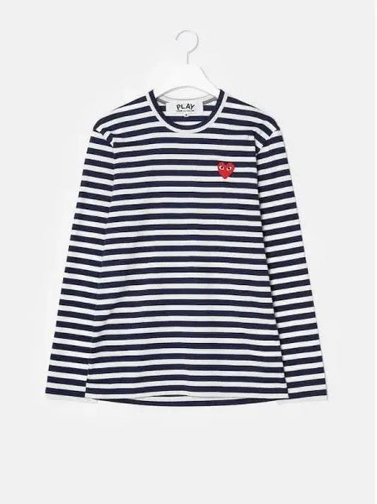 Unisex Red Heart Wappen Stripe Striped T Shirt Navy Domestic Product GM0024051646982 - COMME DES GARCONS PLAY - BALAAN 1