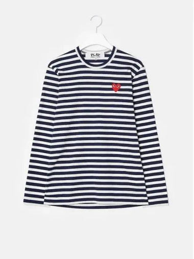 Unisex Red Heart Wappen Stripe Striped T shirt Navy Domestic Product GM0024051646982 - COMME DES GARCONS PLAY - BALAAN 1