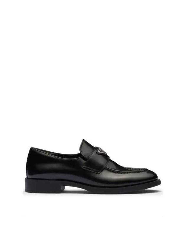 Triangle Logo Brush Leather Loafers Black - PRADA - BALAAN 2