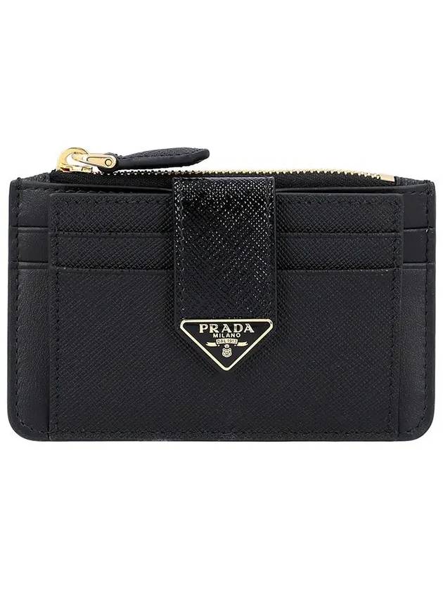 Triangle Logo Saffiano Half Wallet Black - PRADA - BALAAN 2