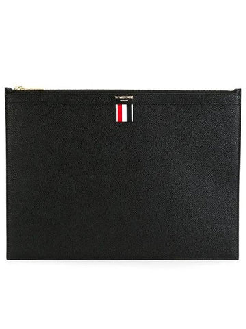 Clutch MAC021L 00198 001 RWB Tab Pebble Grain Pouch Black - THOM BROWNE - BALAAN 1