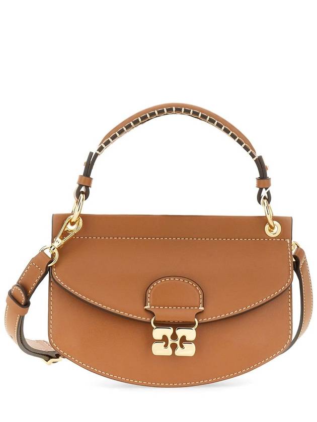 'Apo-G' Brown Crossbody Bag With Logo Plaque On The Front And Adjustable Shoulder Strap In Leather Woman - GANNI - BALAAN 3