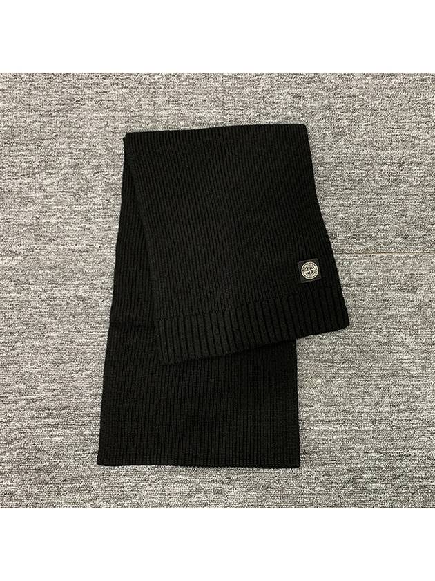 Kid Logo Patch Wool Cashmere Muffler Black - STONE ISLAND - BALAAN 3